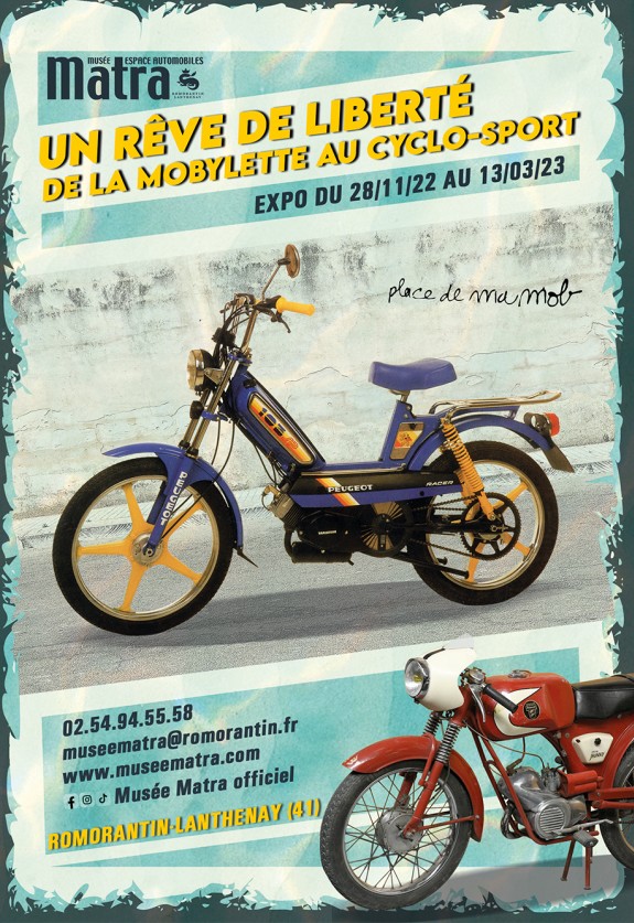 musée Matra : « Un rêve de liberté de la mobylette au cyclo-sport» du 28 novembre au 13 mars 2023.
