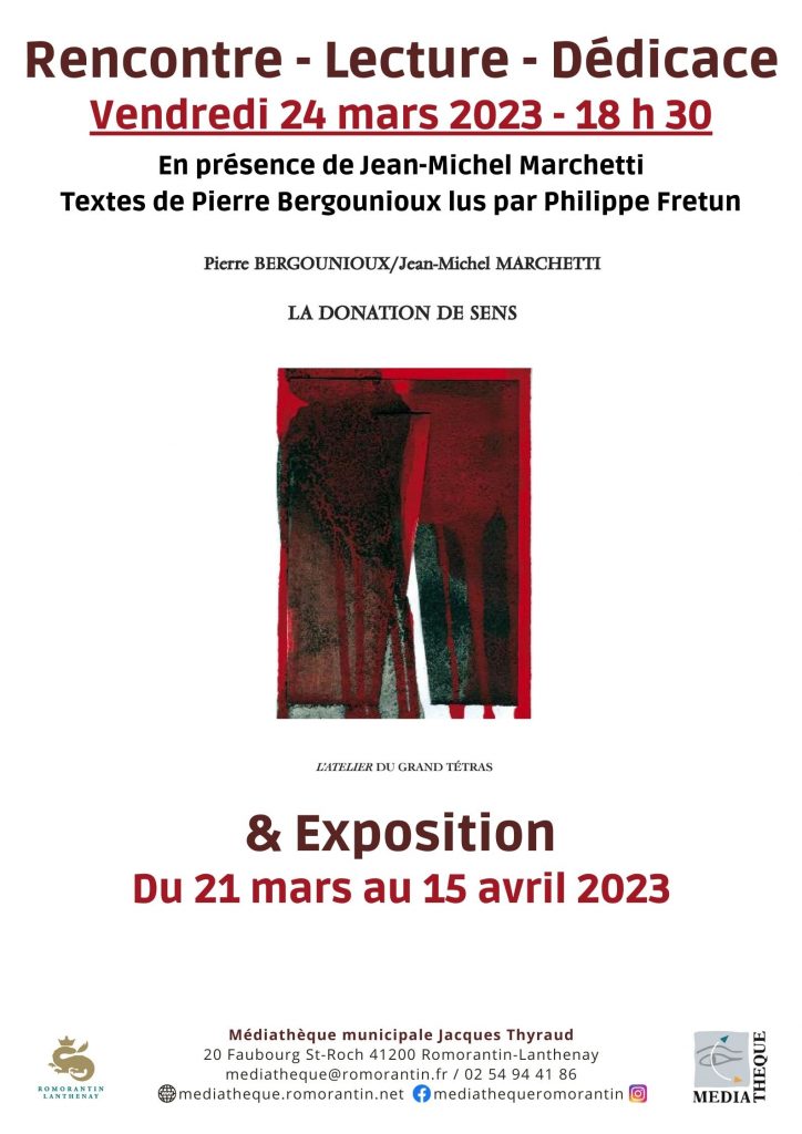 Exposition, rencontre, lecture et dédicace La donation des sens à la Médiathèque