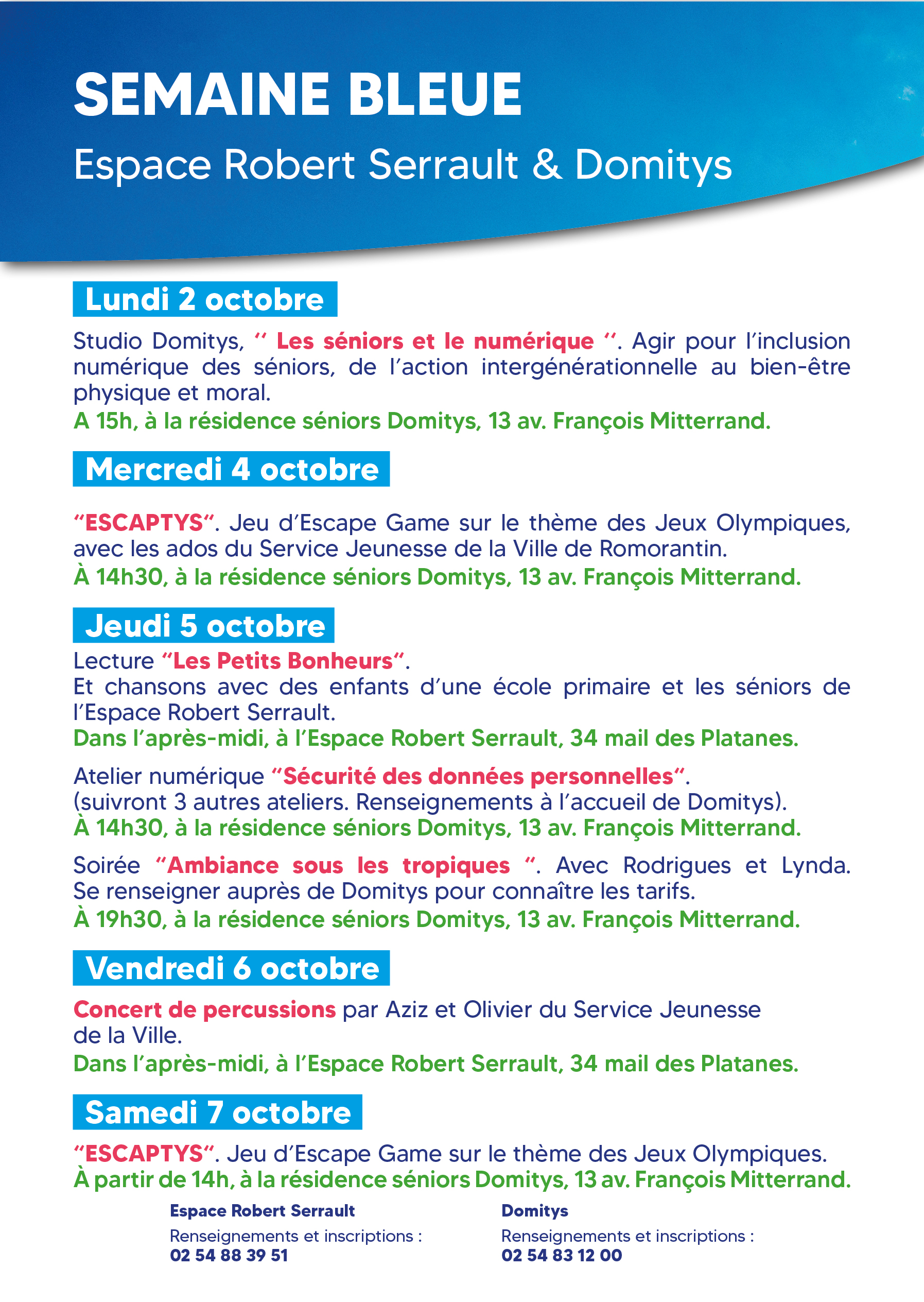 Programme de la Semaine Bleue du 2 au 7 octobre